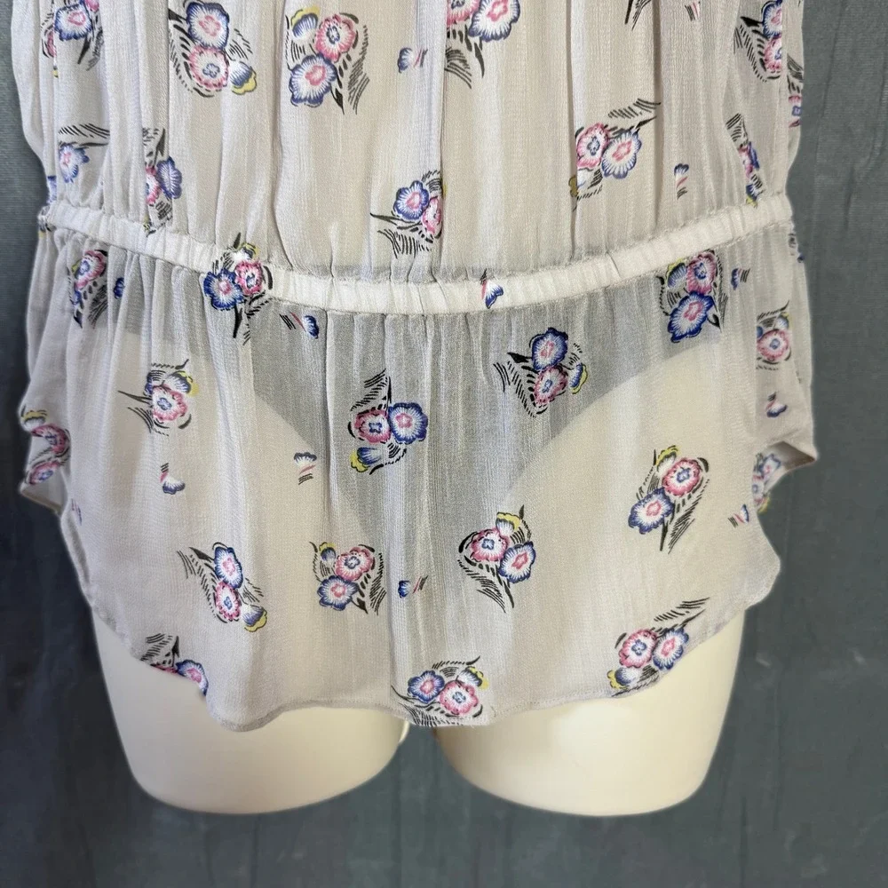 Etoile Isabel Marant Floral Silk Viscose Peplum Blouse Grey Pink Size 1 Small
